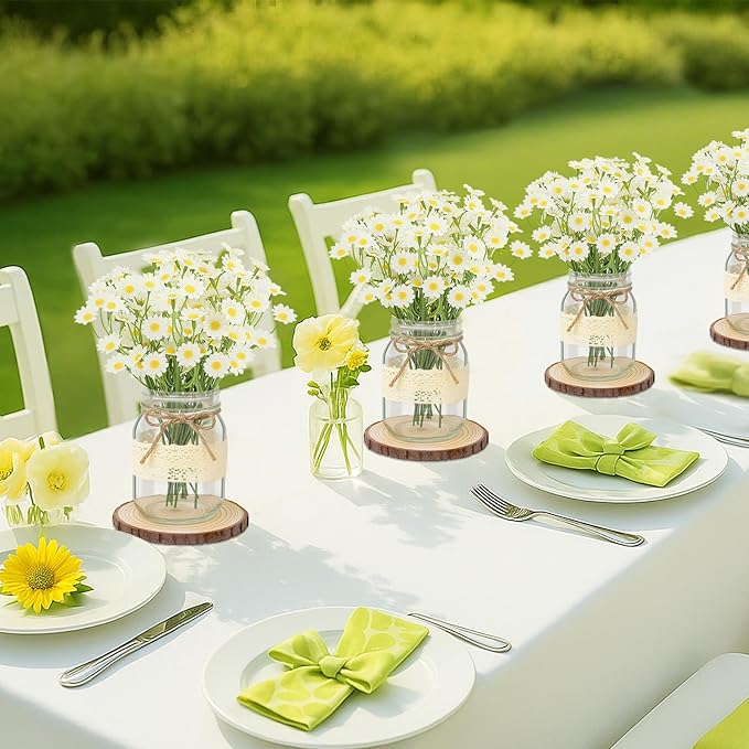 Set 6 Mason Jar Table Centerpiece - Wedding Centerpieces for Tables, Mason Jar Flower Centerpiece Vases Decor- Boho Farmhouse Rustic for Engagement, Bridal Shower, Wedding, Versatile Decor (Chamomile)