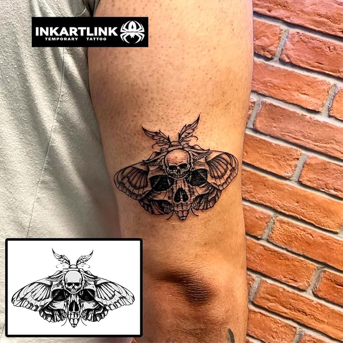 INKARTLINK Temporary Tattoo, Magical Tattoo Lasts 7-15 Days, Waterproof and Non-reflective, Exquisite Packaging, Unique Design(Skull Moth)