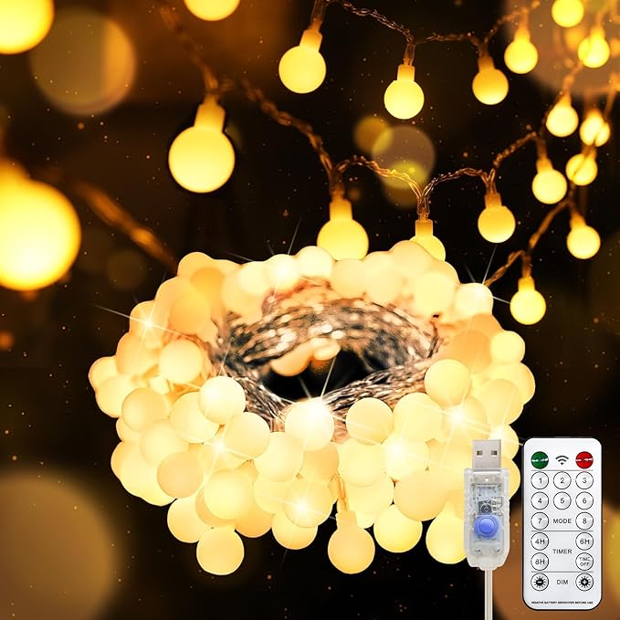 suddus Globe String Lights for Bedroom, 100 Led Fairy Lights Plug in, String Lights Indoor for Christmas Tree, Classroom, Wall, Window, Wedding, Party, Thanksgiving Decor, Warm White