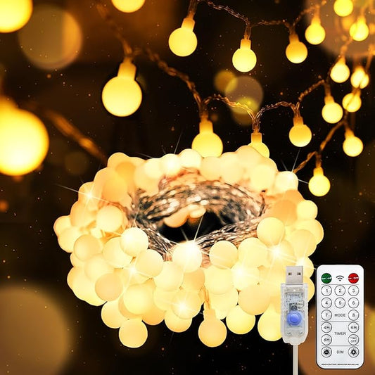 suddus Globe String Lights for Bedroom, 100 Led Fairy Lights Plug in, String Lights Indoor for Christmas Tree, Classroom, Wall, Window, Wedding, Party, Thanksgiving Decor, Warm White