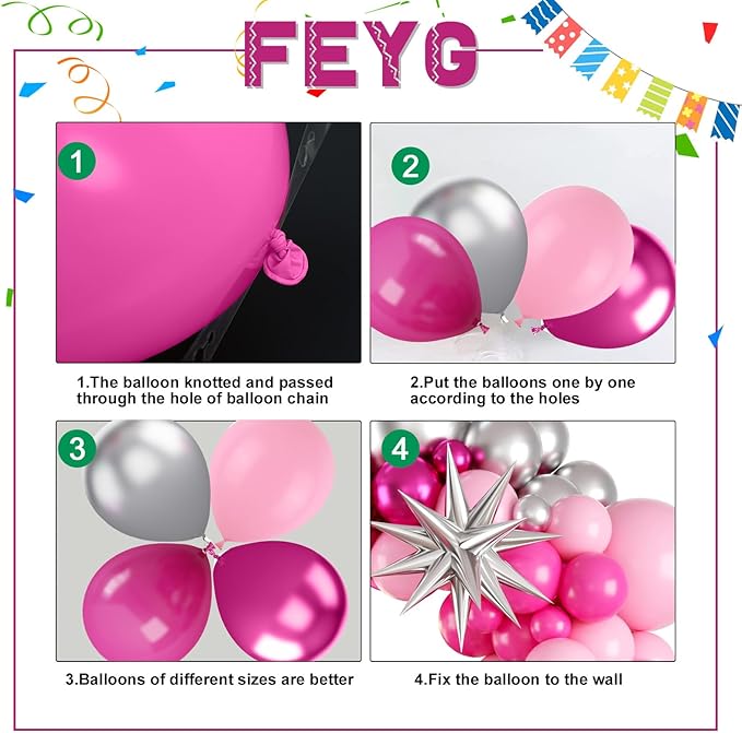 Pink and Silver Balloon Arch Kit, 120PCS Pastel Pink Hot Pink silver 4D Star balloons for girl for Baby Princess Theme Party Birthday Girl Baby Shower Anniversary Wedding 2025 graduation