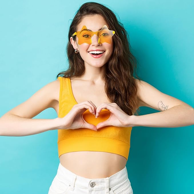 PLULON 15 Pairs Star Sunglasses Rimless Star Shape Sunglasses, Star Glasses Bulk Bachelorette Party Favors for Birthday Beach Kids Adult - Light Yellow