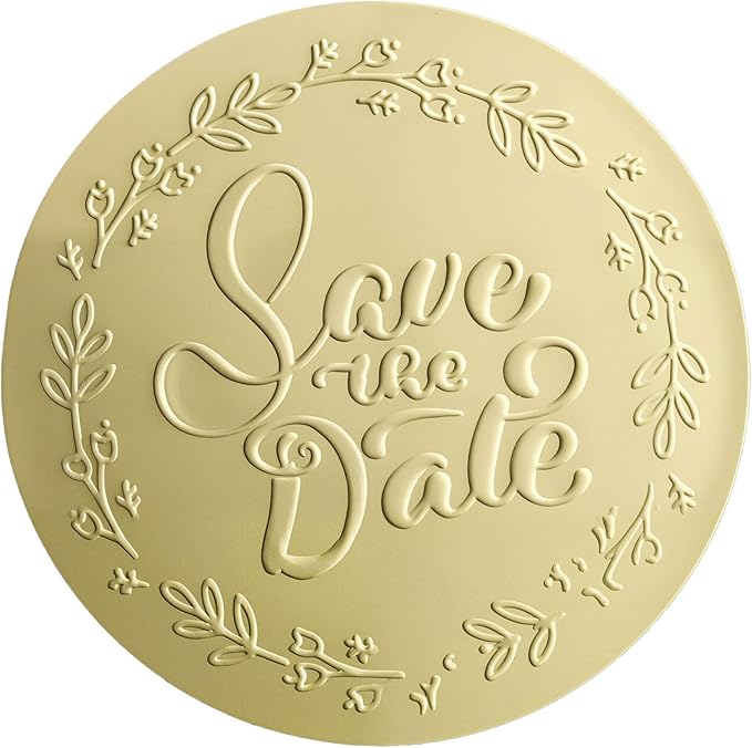 100 x Embossed Save The Date Stickers – Gold Foil Wedding Labels – Metallic Foil Envelope Seals – Elegant Invitation Stickers – Embossed Party Favor Tags (1.6 Inch)