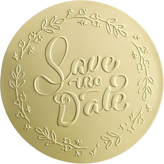 100 x Embossed Save The Date Stickers – Gold Foil Wedding Labels – Metallic Foil Envelope Seals – Elegant Invitation Stickers – Embossed Party Favor Tags (1.6 Inch)