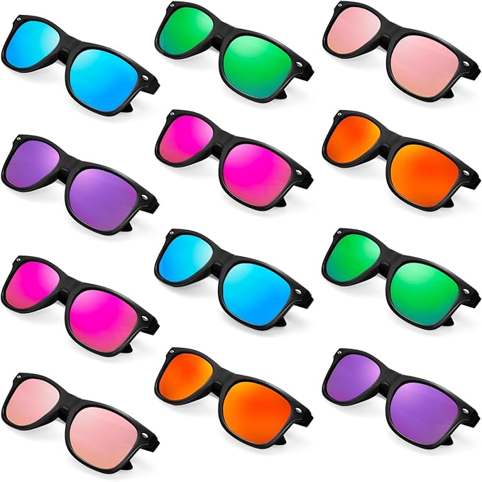 12/24 Pack Wholesale Retro Neon Colors Party Favor Supplies Unisex Sunglasses Bulk for Adults Teens, UV400 Protection