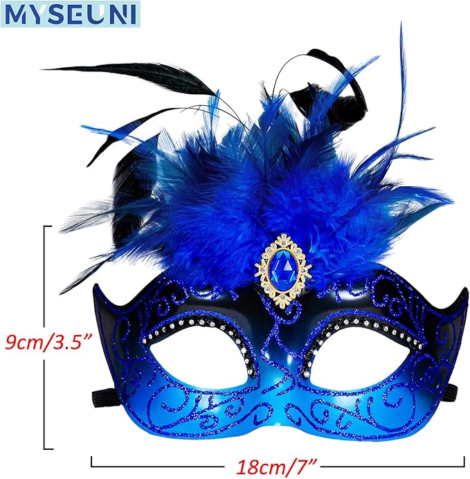 2025 Masquerade Mask for Women with Feathers - Venetian Masquerade Mask for Carnival Ball, Mardi Gras, Prom