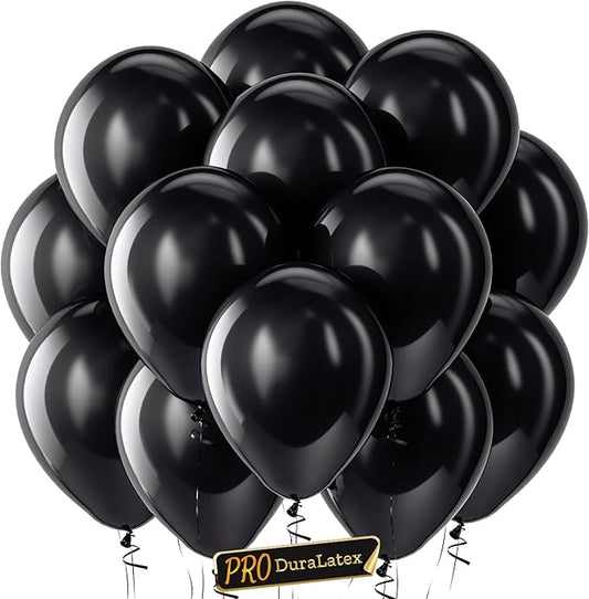 Bezente Pro Duralatex Black Balloons - 3.2g Premium 100 Pack 12 inch Black Balloons for Long-Lasting Professional Party Decorations, Large Birthday Graduation Wedding Anniversary