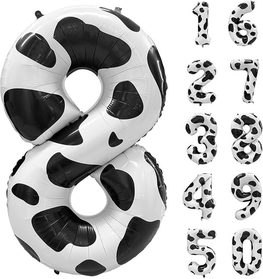 Cow Print Number Balloons, Large Foil Number 8 Balloon 40 Inch Cow Balloon for Boys Girls Birthday Decoration Cow Themed Birthday Party Decorations Farm Animal Party Supplies