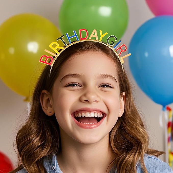 Jaciya Birthday Girl Headband - Gold Tiara with Rainbow Letters for Women Girls Party Accessories Metal Headband