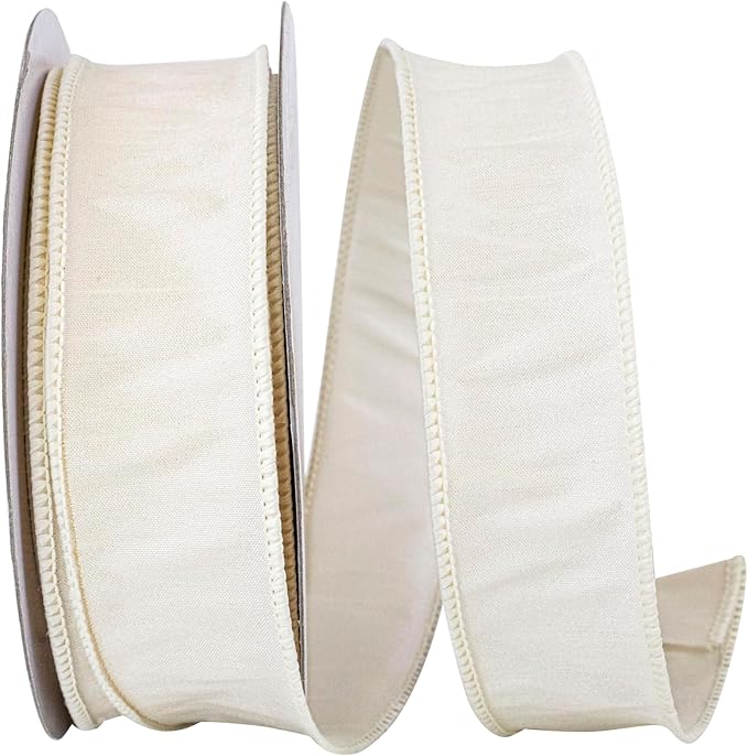 Reliant Ribbon 92975W-810-09H Dupioni Supreme Wired Edge Ribbon, 1-1/2 Inch X 20 Yards, Ivory