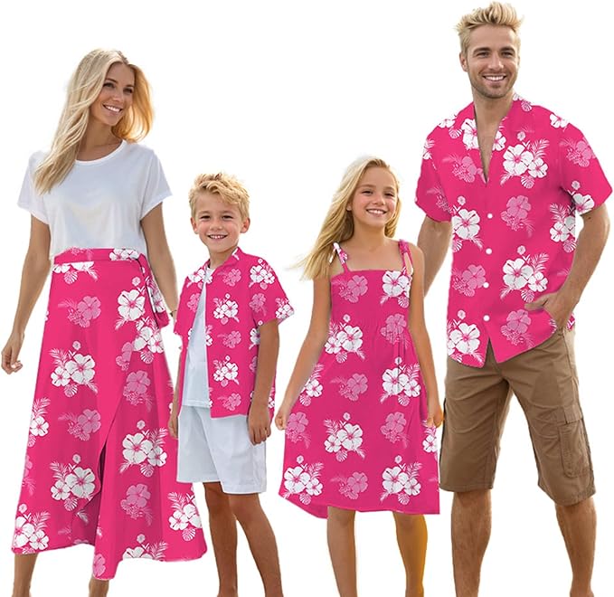 Cromoncent Matching Hawaiian Outfits for Family, Dad and Son Matching Luau Beach Tropical Shirts Mommy Daughter Tropical Sets