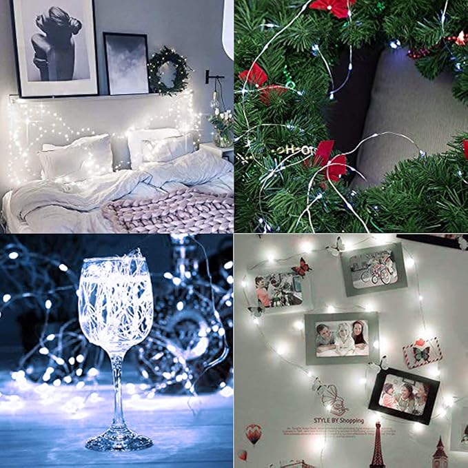 Decute 300Led 99FT Silver Wire Christmas Fairy String Lights Dimmable with Remote Control Starry Lights with UL Cerficated Decorative for Party Wedding Bedroom Christmas Tree Cool White