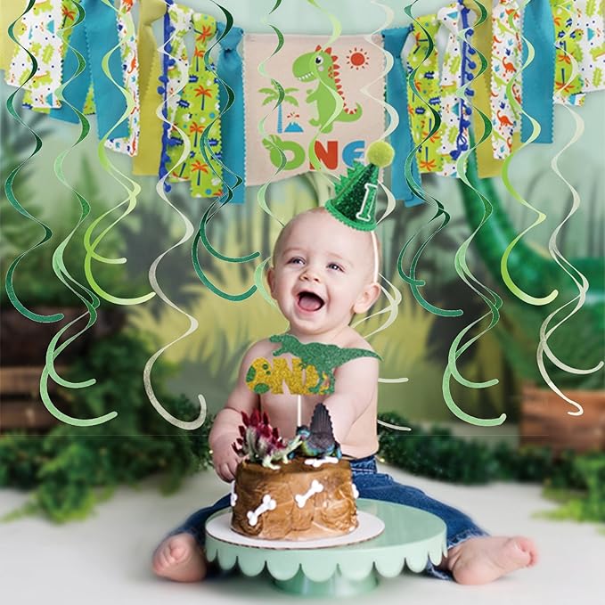 48 Pcs Green Hanging Swirl Party Decorations Olive Green Felt Ceiling Spiral Streamers with Hooks for Birthday Wedding Baby Shower Graduation Christmas St Patrick's Day Holiday Party Supplies