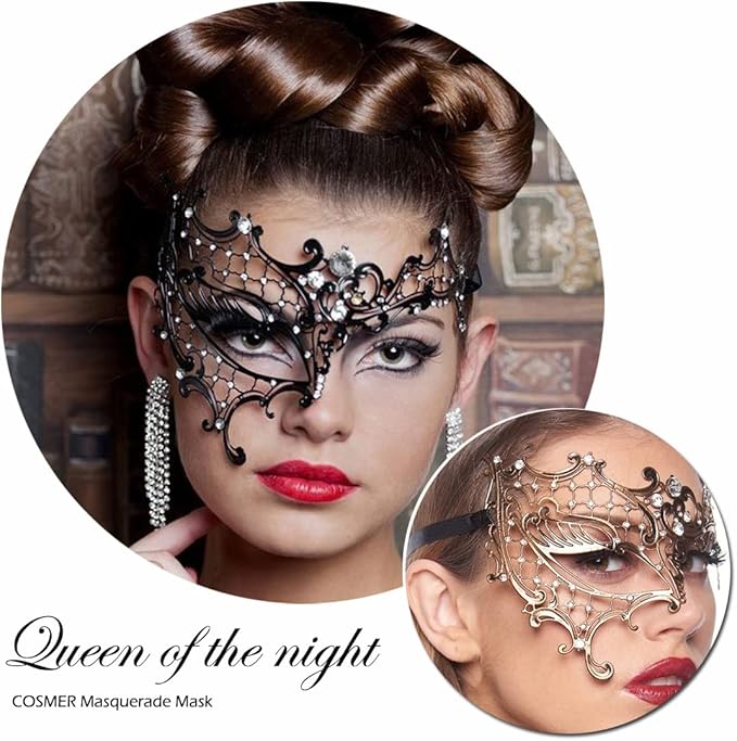 Masquerade Mask for Women Shiny Laser Cut Metal Rhinestone Mask Party Porm Ball Mask