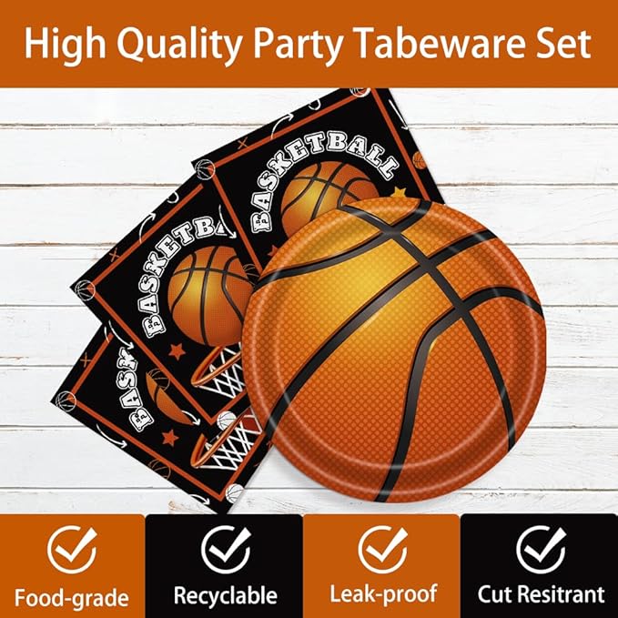 40 Pcs Basketball Plates and Napkins Party Supplies, Basketball Birthday Party Decorations Disposable Paper Plates and Napkins Tableware Set for Birthday Baby Shower Serves 20