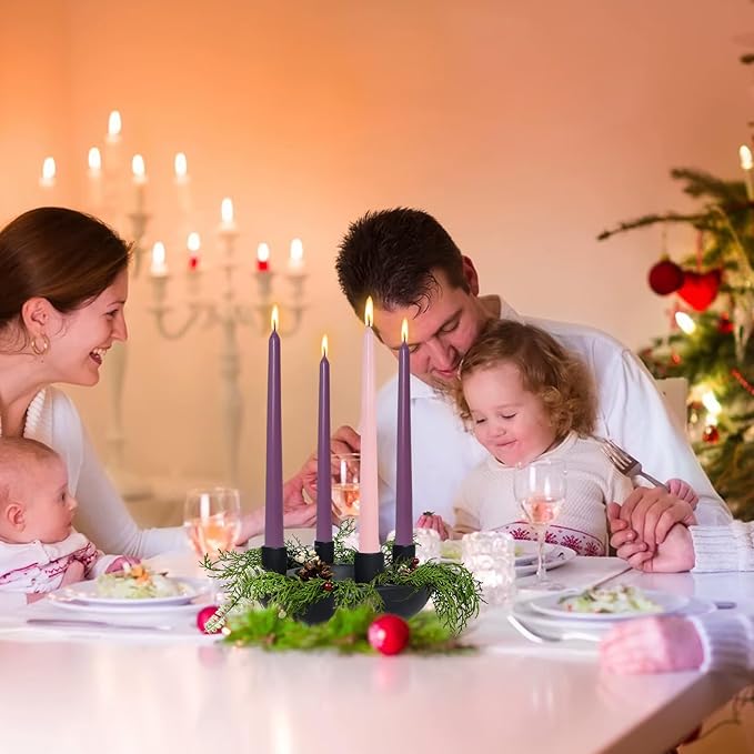 Christmas Advent Wreath Candle Holder 4 Taper Candlestick Seats Black Ceramic Candle Stand for Holiday Modern Home Party Kitchen Island Table Decor (Without Candles)