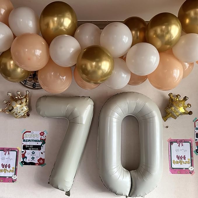 Smlpuame 40 Inch Beige Number 7 Balloons for 7th Birthday Decorations Boys Girl, Giant Self-Sealing Cream Foil Number 0-10 White Sand Balloon for Women Men Party Anniversary Baby Shower Supplies