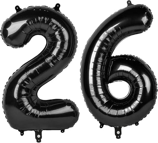 40 Inch Black Mylar Foil Number 26 Birthday Balloon, 26 Boy Girl Party Decorations Supplies, Big Helium Balloons Numbers for 26 62 Men Women Anniversary