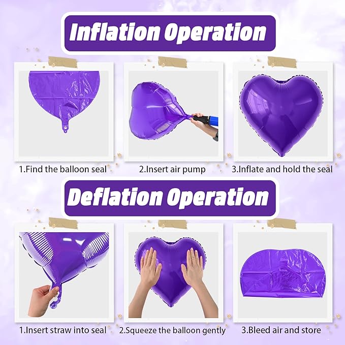 Purple Black Heart Balloons, 18 Inch Purple and Black Heart Foil Shape Balloon, 12PCS Large Love Helium Romantic Balloons for Halloween Birthday Bridal Shower Wedding Anniversary Party Supplies