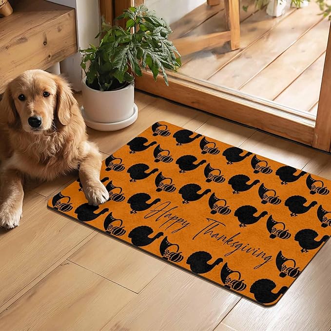Fall Welcome Maple Leafs Decorative Door Mat, Autumn Thanksgiving Doormat for Indoor Outdoor Entrance Floor Mats,Fall Pumpkins Non Slip Harvest Vintage Decor Rubber Welcome Mats 16" x 24" Inch