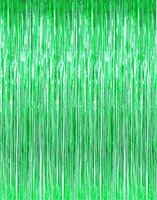 i-CHONY 2 Pcs Green Metallic Tinsel Foil Fringe Curtains,3.2ft x 8.2ft Photo Booth Backdrop for Birthday Wedding Bridal Shower Baby Shower Holiday Celebration Bachelorette Party Decorations