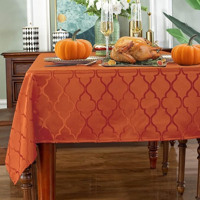 Jacquard Thanksgiving Tablecloth Flower Pattern Polyester Table Cloth Spill Proof Dust-Proof Wrinkle Resistant Table Cover for Fall, Autumn, Harvest Decoration (Square, 52" x 52" (4-6 Seats),Rust)