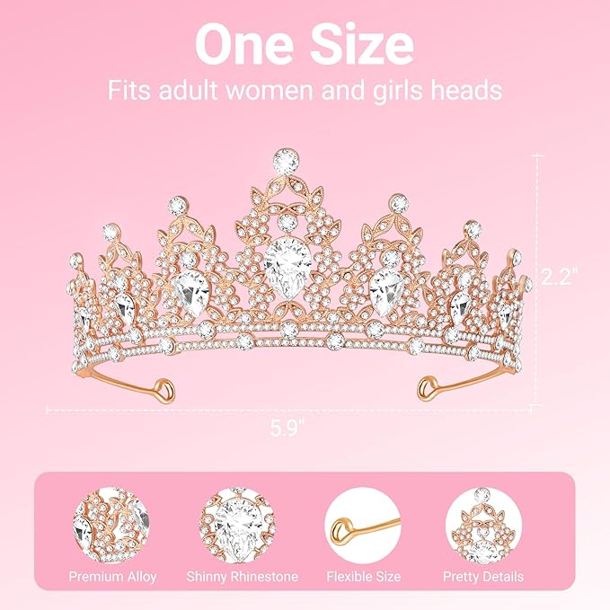 Tiara Crown for Women, Headband Hair Accessories for Birthday Wedding Party Costume (C-Rose)
