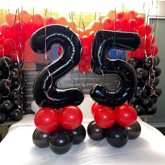 40 Inch Black 25 Number Balloons Giant Jumbo Huge 25 or 52 Foil Mylar Helium Number Digital Balloons Black Birthday Mylar Digital Balloons 25 Birthday Party 25th Anniversary Events Party Decorations