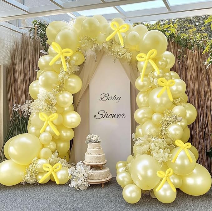 Pearl Yellow Balloon Double Stuffed Light Pastel Yellow Balloons Garland Pearl Arch Kit with Long Balloons Different Size for Birthday Wedding Baby Shower Honey Bee Decoration