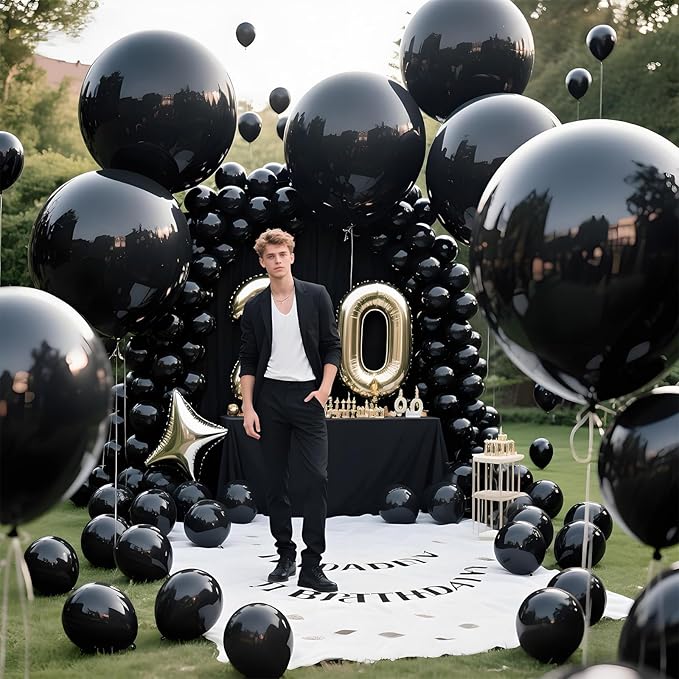 KAWKALSH Black Balloons 9pcs 36 Inch Extra Large Big Jumbo Giant Matte Black Latex Helium Balloons for Graduation Halloween New Year Anniversary Birthday Retirement Party Decorations