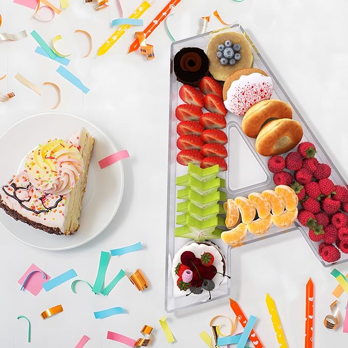 13.8" Extra Large Acrylic Letter Charcuterie Board Box, Reusable Fillable Letter Cake Candy Dish Display Serving Tray for Birthday Anniversary Party Decoration (A)
