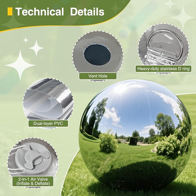 Inflatable Mirror Ball,Reusable Mirror Ball Large Event Decoration PVC Disco Ball for Party, Concerts, Stage, Wedding Decorations - No Pump Included (Silver, 1pcs：0.5m)