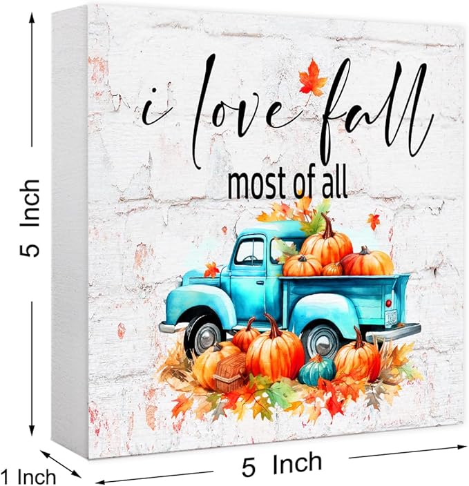 Funny Autumn Wood Box Sign I Love Fall Most Of All Wooden Block Desk Decor for Home Office Kitchen Cubicle Table Shelf Tabletop,Farmhouse Fall Sign Decor