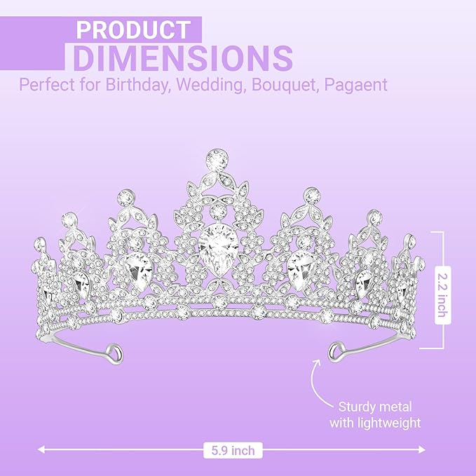 Tiara Crown for Women, Queen Tiara for Birthday Prom Bridal Party Custome Silver