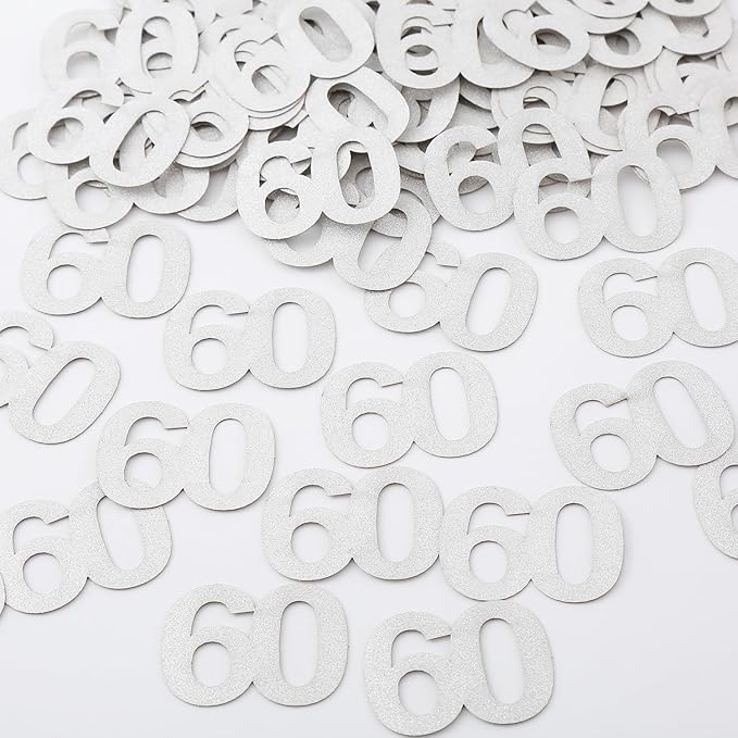 Silver Glitter 60th Bithday Confetti - Number 60 for Birthday, Anniversary Table Confetti Party Supplies, 60 Fabulous Decoration