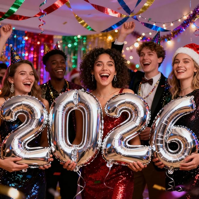 2026 Balloons Silver Number 2026 Balloon-16 Inch Number Foil Balloons for New Year Eve Party Supplies Birthday Graduation Anniversary Party Decor 2026 Decorations