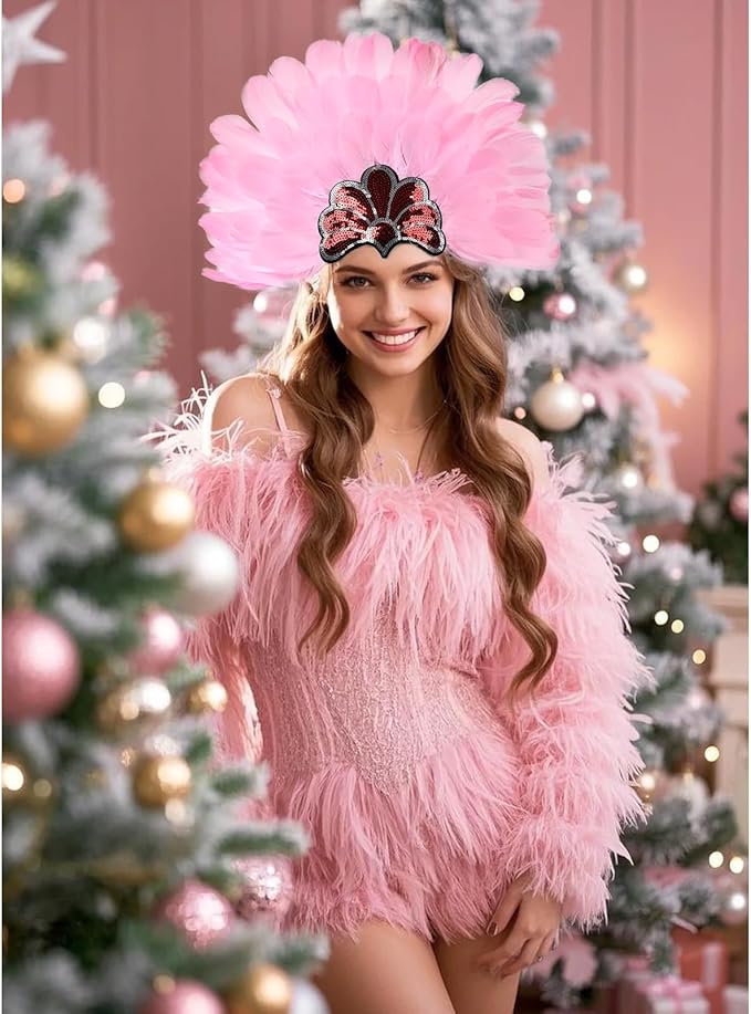 Women's Carnival Feather Headpieces Sequin Headdress for Wedding Masquerade Party Cosplay Feather Headbands
