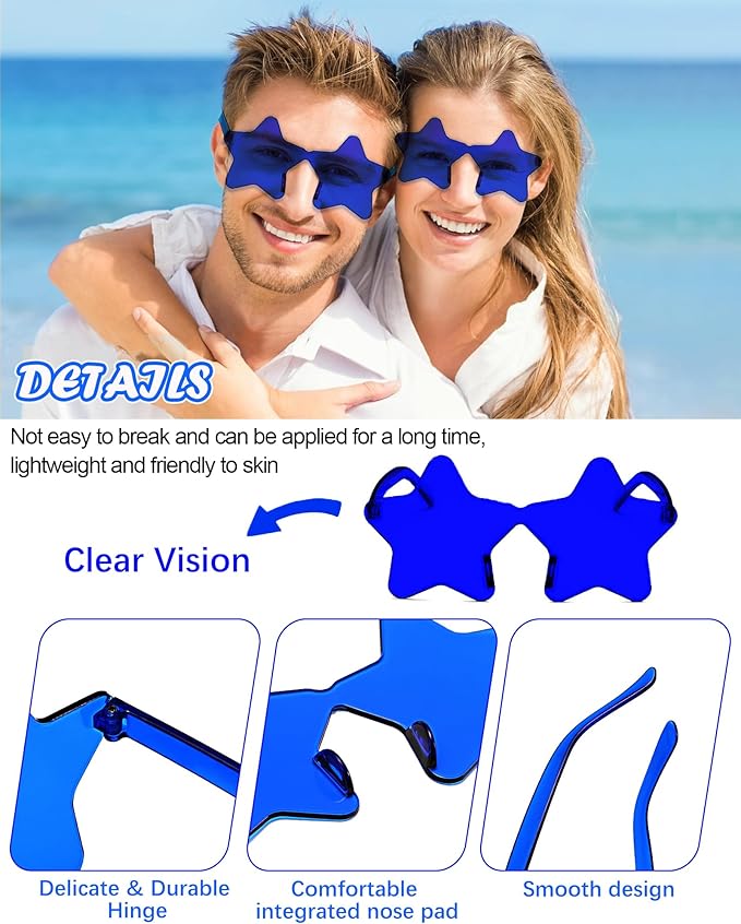 20 Pairs Rimless Star Sunglasses Bulk Transparent Candy Color Star Glasses for Women Men Party Favors