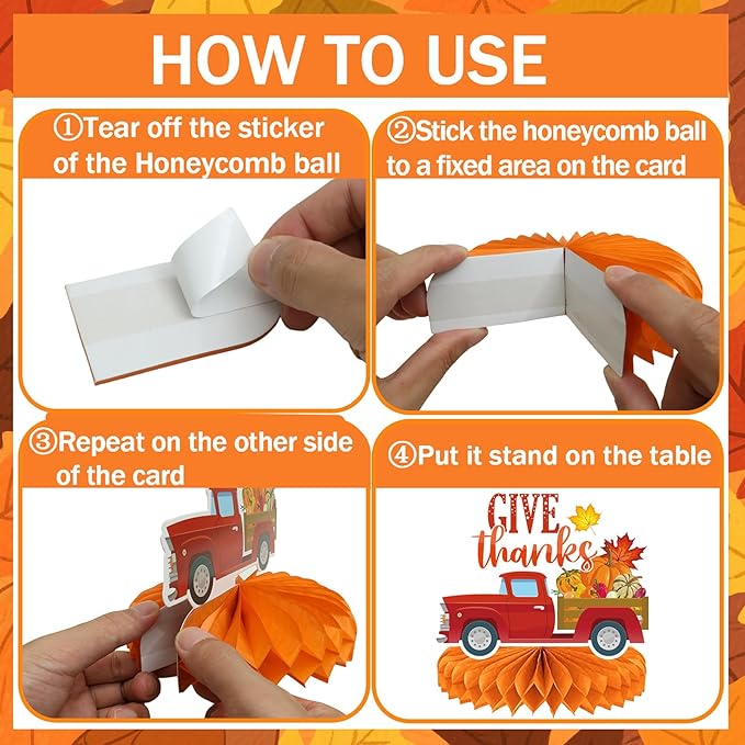 9PCS Thanksgiving Honeycomb Centerpiece Turkey Pumpkin Maple Leaves Honeycomb Thanksgiving Table Centerpiece for Thanksgiving Table Decoration Fall Autumn Theme Birthday Party Supplies