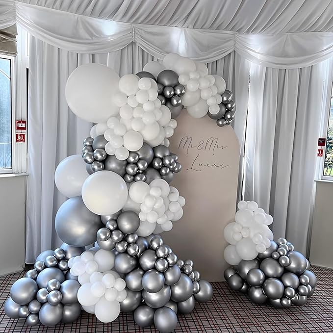 90pack Metallic Silver Balloons Different Size 18/12/10/5 Inch Chrome Silver Balloon Garland Arch Kit for Graduation, Wedding, Birthday, New Year, Baby Shower Decorations