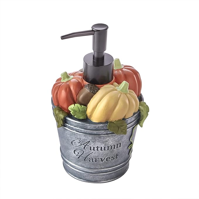 SKL Home Fall/Harvest/Autumn Bucket Soap Dispenser for Bath/Kitchen & Gift, Multi