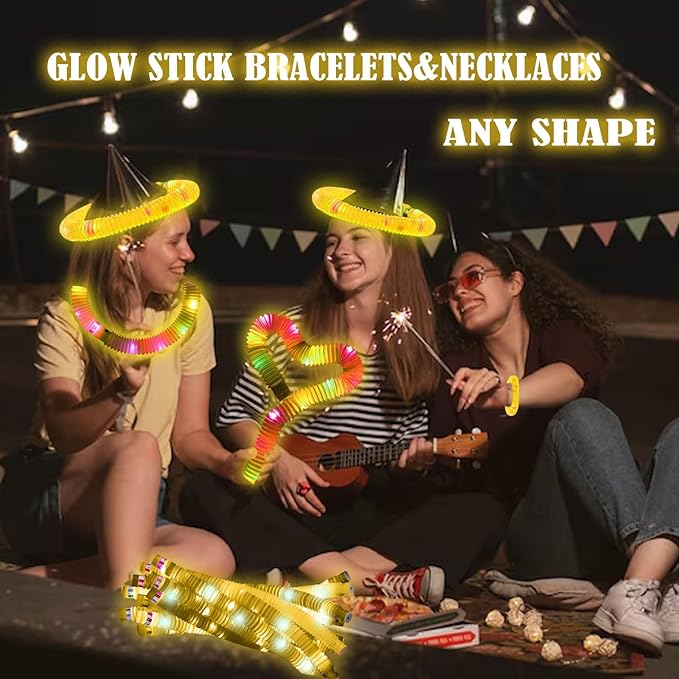 Yellow 24PCS Light Up Pop Fidget Tubes Party Favors-Glow in The Dark Party Supplies for Kids and Adults, Perfect for Festivals, Birthday Parties, Raves, Concerts, and Camping Decorations