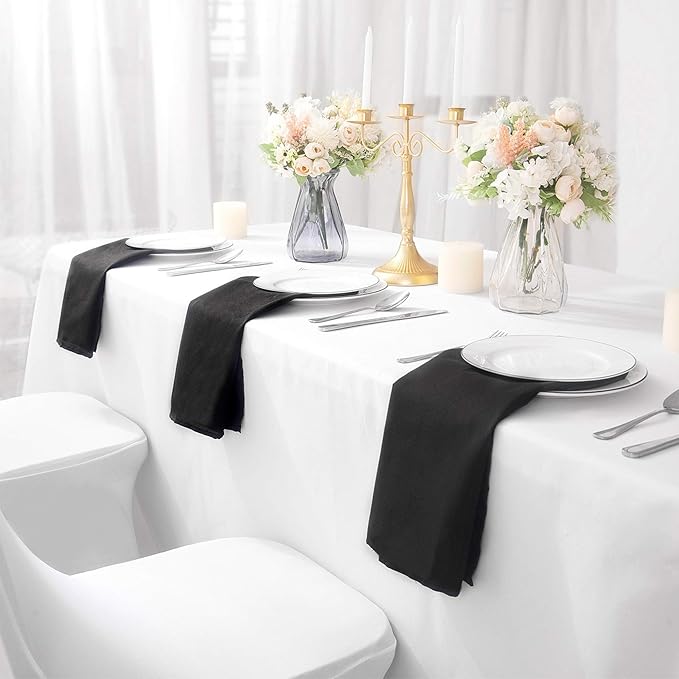 50pcs Polyester Cloth Napkins - 17 x 17 inch Black Dinner Washable Napkins with Hemmed Edges for Restaurant/Wedding/Hotel(50,Black)