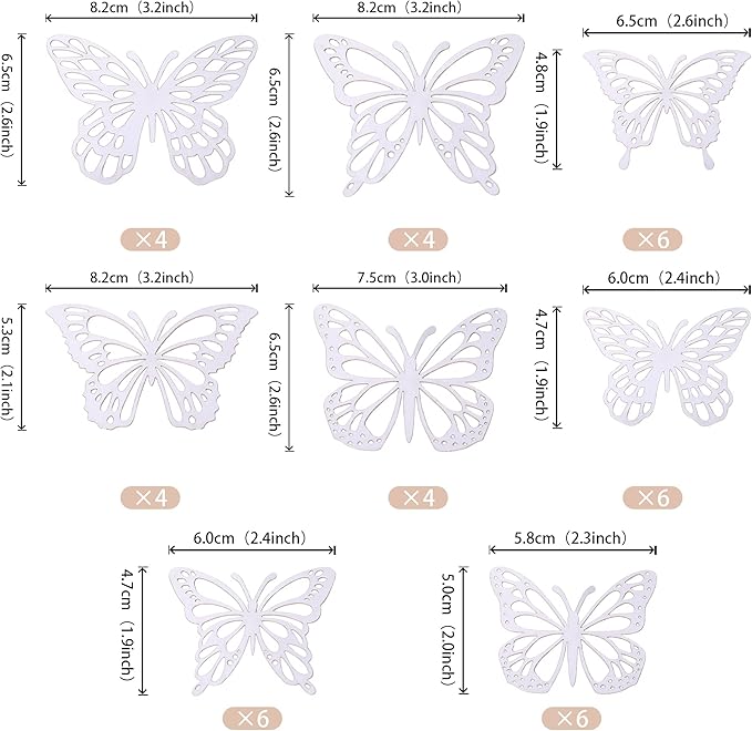 40 PCS Laser 3D Butterfly Cupcake Toppers - Hollow Arts Cake Decorations for Baby Shower, Wedding, Fairy Birthday Party Supplies - Wall Sticker Decoration Mixed Styles Silver
