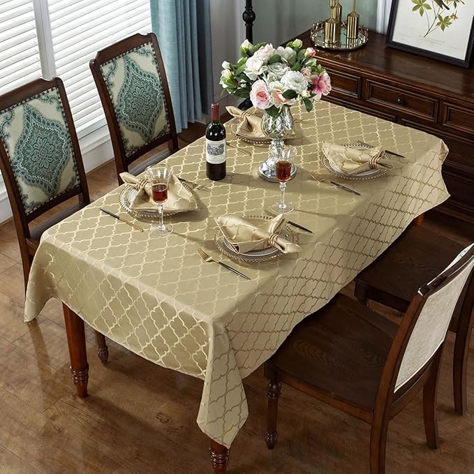 Jacquard Tablecloth Flower Pattern Polyester Table Cloth Spill Proof Dust-Proof Table Cover for Kitchen Dining Tabletop Decoration (Rectangle, 52" x 70" (4-6 Seats), Gold)