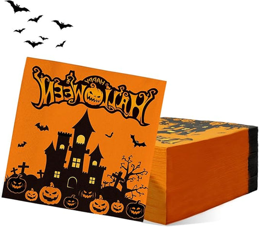 Halloween Napkins Disposable 50 Pcs Halloween Paper Napkins Decorative Haloween Bat Castle Cocktail Napkins Haloween Napkin Halloweens Dinner Napkin Guest Hand Towels for Halloweens Party Supplies