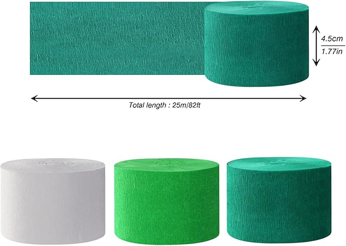 Green-White Birthday Party-Decorations Crepe-Paper Streamers - 9 Rolls Jungle Theme Paper Garland Streamer St. Patrick's Day Neutral Baby Shower Sping Summer Forest Backdrops Decor Panduola