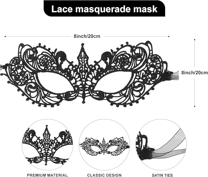 IncreDecor Couple Masquerade Lace Mask Set, Fit for Women and Men Venetian Halloween Masks, Specially for Costume, Mardi Gras