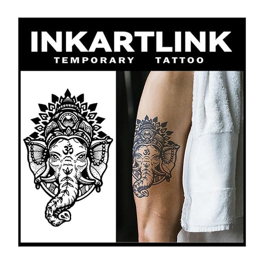 INKARTLINK Tattoo Tech, 2 Sheets Large Semi Permanent Tattoo, Adult Art Design Temporary Tattoos, Lasts 1-2 Weeks, Waterproof, Realistic Look, No Adhesive, No Reflection (Thai Elephant Deity Design)