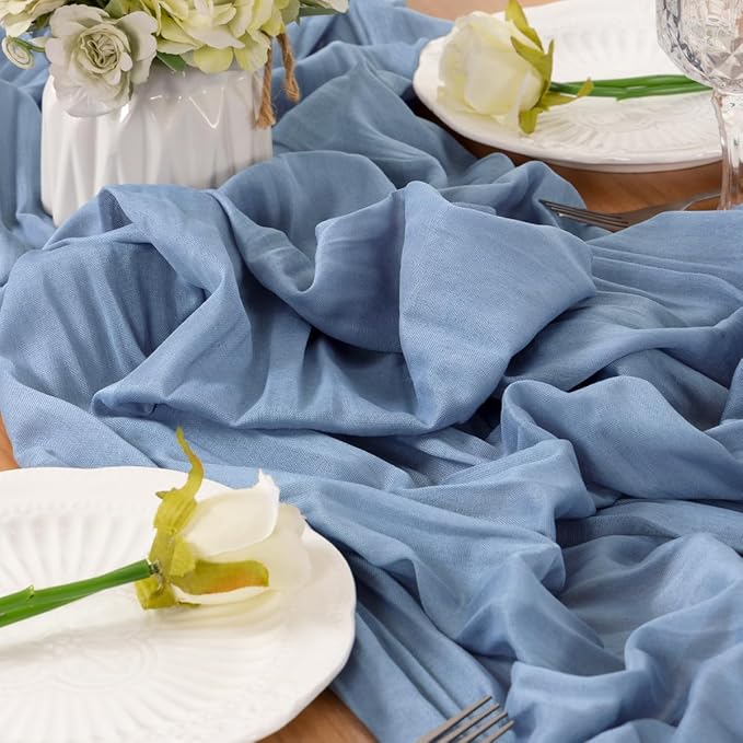 Dusty Blue Table Runner Cheesecloth Table Runner 14FT Farmhouse Table Runners 160 Inches Fall Table Decor Dining Room Centerpiece Wedding Boho Baby Shower Birthday